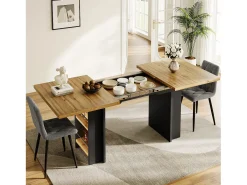 Mesa de jantar extensível com prateleiras - 120/160 x 80 x 75 cm - para 4 a 6 pessoas - inclui espaço de armazenamento - MDF - cor natural clara