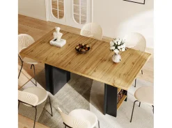 Mesa de jantar extensível com prateleiras - 120/160 x 80 x 75 cm - para 4 a 6 pessoas - inclui espaço de armazenamento - MDF - cor natural clara