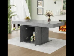 Mesa de jantar extensível - 4 a 8 pessoas - com espaço de armazenamento - painéis de partículas cinza - 140/180x80x76cm