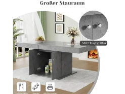 Mesa de jantar extensível - 4 a 8 pessoas - com espaço de armazenamento - painéis de partículas cinza - 140/180x80x76cm