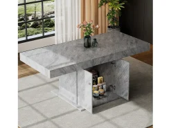 Mesa de jantar extensível - 4 a 8 pessoas - com espaço de armazenamento - painéis de partículas cinza - 140/180x80x76cm