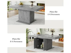 Mesa de jantar extensível - 4 a 8 pessoas - com espaço de armazenamento - painéis de partículas cinza - 140/180x80x76cm