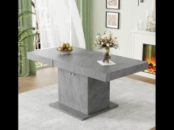 Mesa de jantar extensível - 4 a 8 pessoas - com espaço de armazenamento - painéis de partículas cinza - 140/180x80x76cm