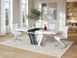 Mesa de jantar extensível - 6 a 8 lugares - MDF lacado cinzento e branco. NOAMI