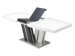 Mesa de jantar extensível - 6 a 8 lugares - MDF lacado cinzento e branco. NOAMI
