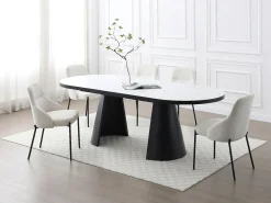 Mesa de jantar extensível para 6 a 10 pessoas em MDF - Efeito mármore branco e preto - KORIZEA