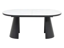 Mesa de jantar extensível para 6 a 10 pessoas em MDF - Efeito mármore branco e preto - KORIZEA