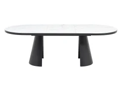 Mesa de jantar extensível para 6 a 10 pessoas em MDF - Efeito mármore branco e preto - KORIZEA