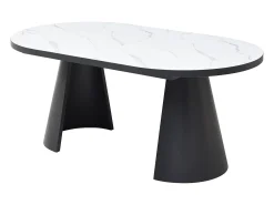 Mesa de jantar extensível para 6 a 10 pessoas em MDF - Efeito mármore branco e preto - KORIZEA