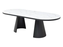 Mesa de jantar extensível para 6 a 10 pessoas em MDF - Efeito mármore branco e preto - KORIZEA