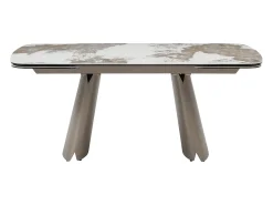 Mesa de jantar extensível de 6 a 10 pessoas em cerâmica, vidro temperado e metal bronze - Efeito mármore branco e cinza - FARUDI de Maison Céphy