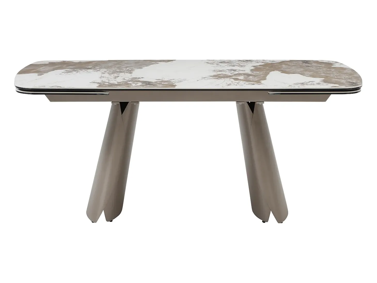 Mesa de jantar extensível de 6 a 10 pessoas em cerâmica, vidro temperado e metal bronze - Efeito mármore branco e cinza - FARUDI de Maison Céphy