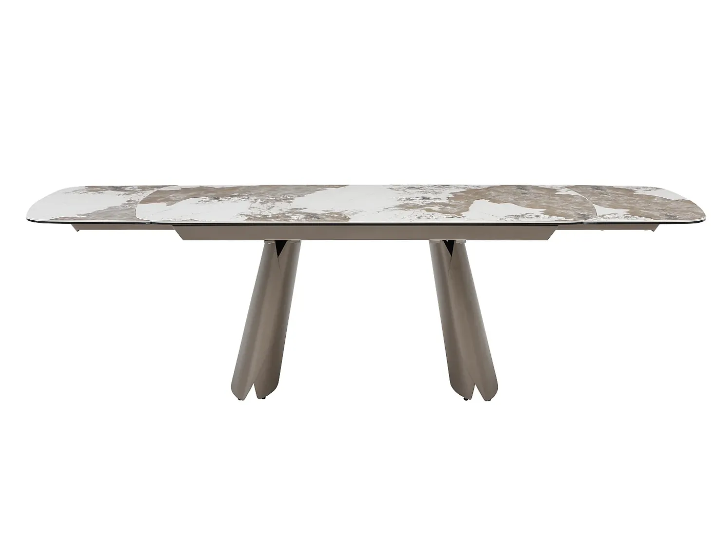 Mesa de jantar extensível de 6 a 10 pessoas em cerâmica, vidro temperado e metal bronze - Efeito mármore branco e cinza - FARUDI de Maison Céphy