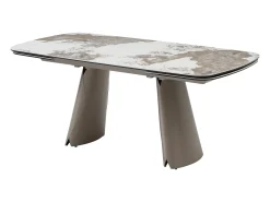 Mesa de jantar extensível de 6 a 10 pessoas em cerâmica, vidro temperado e metal bronze - Efeito mármore branco e cinza - FARUDI de Maison Céphy
