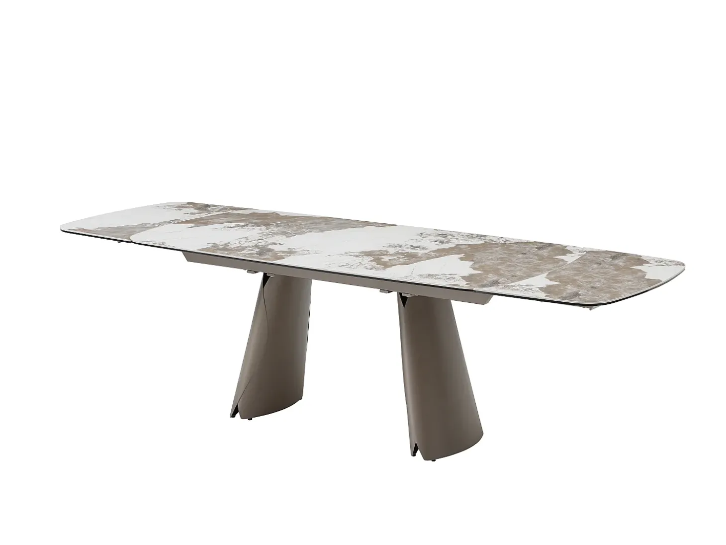 Mesa de jantar extensível de 6 a 10 pessoas em cerâmica, vidro temperado e metal bronze - Efeito mármore branco e cinza - FARUDI de Maison Céphy
