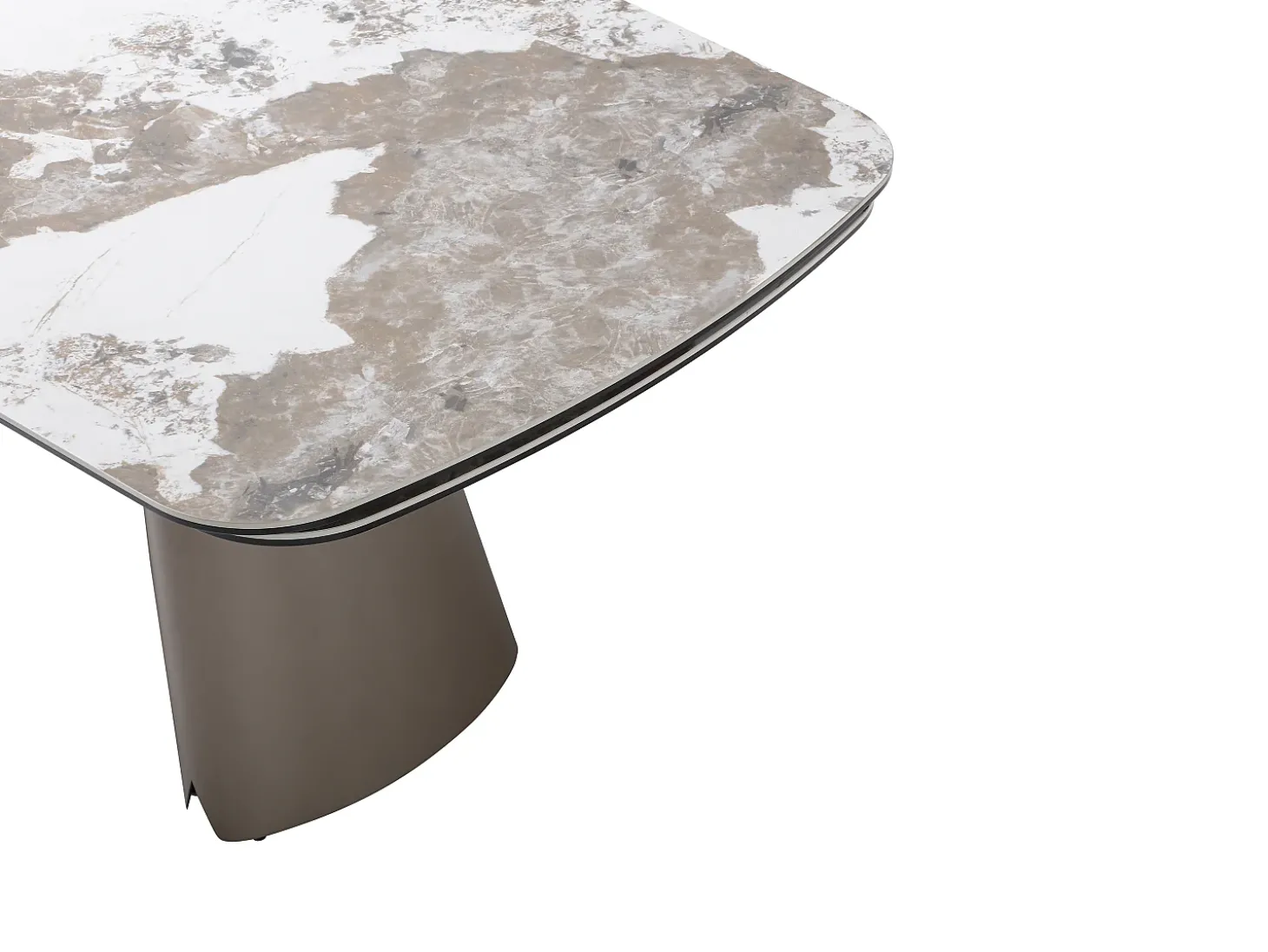 Mesa de jantar extensível de 6 a 10 pessoas em cerâmica, vidro temperado e metal bronze - Efeito mármore branco e cinza - FARUDI de Maison Céphy