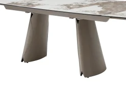 Mesa de jantar extensível de 6 a 10 pessoas em cerâmica, vidro temperado e metal bronze - Efeito mármore branco e cinza - FARUDI de Maison Céphy