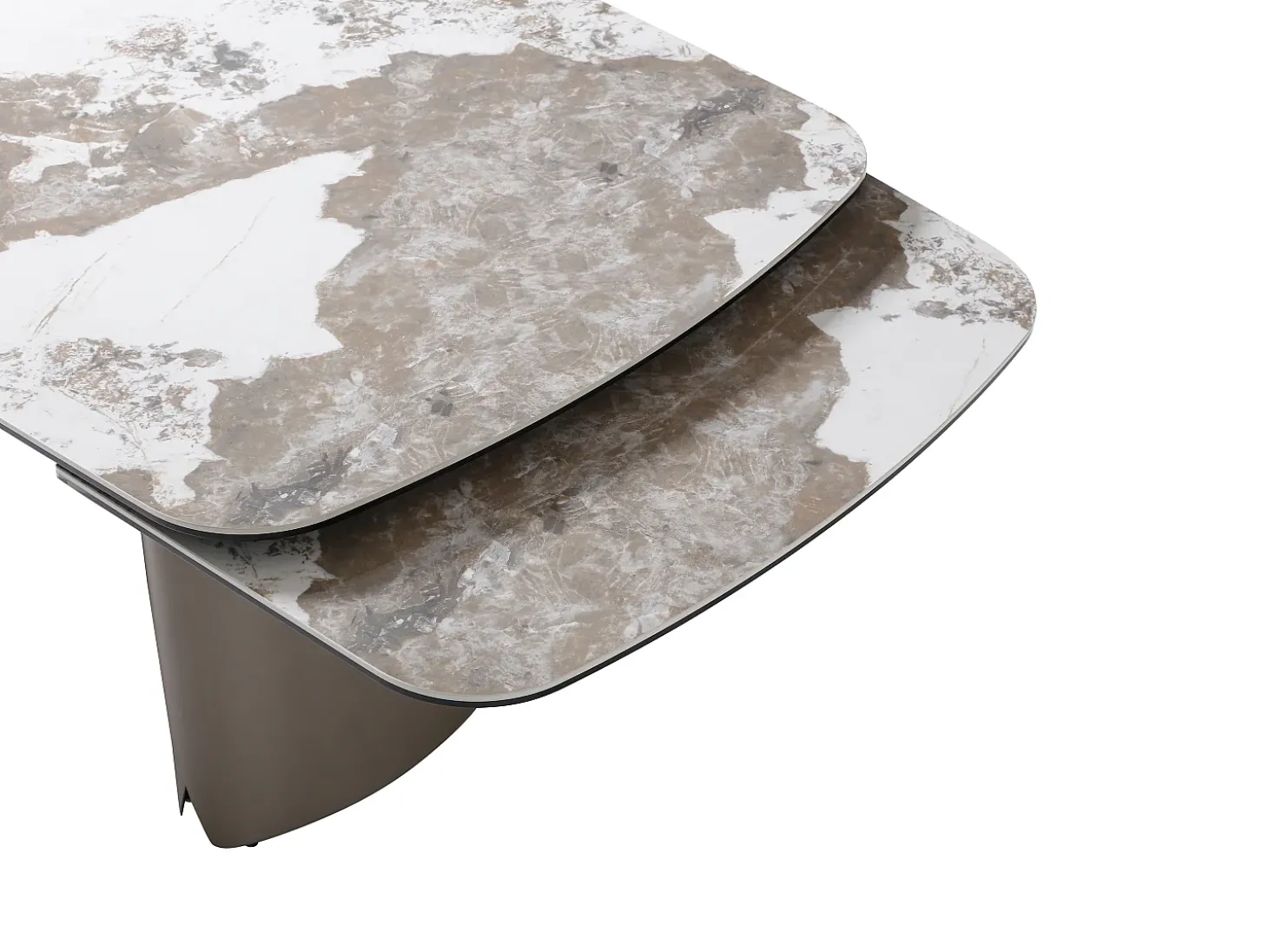 Mesa de jantar extensível de 6 a 10 pessoas em cerâmica, vidro temperado e metal bronze - Efeito mármore branco e cinza - FARUDI de Maison Céphy