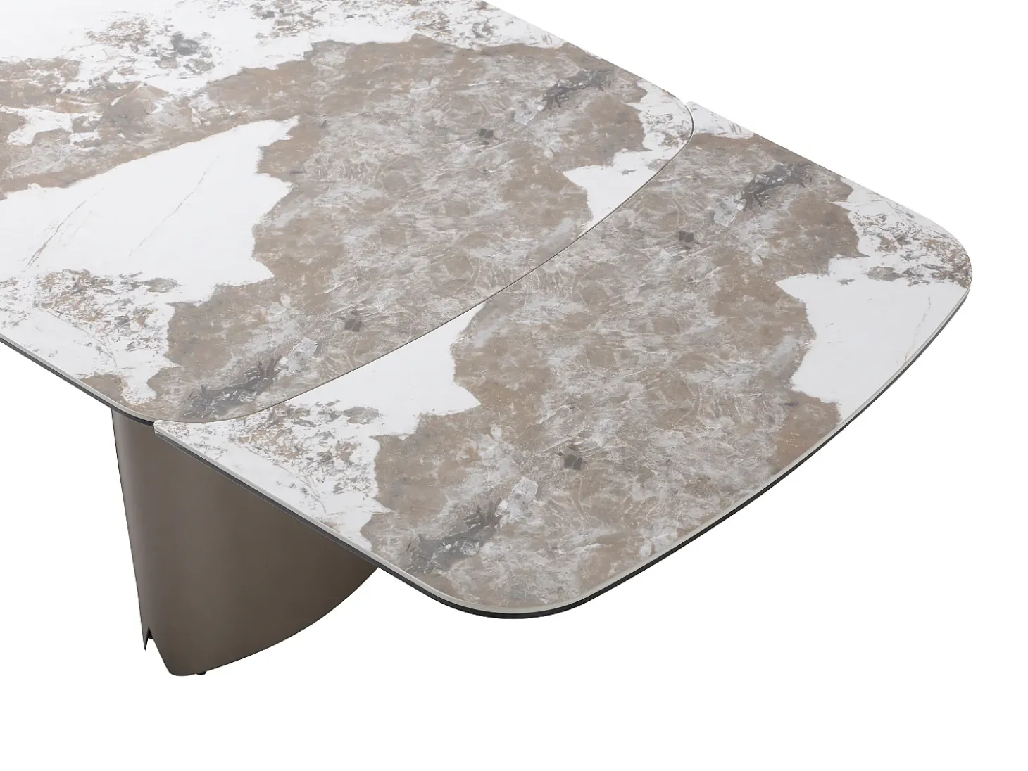 Mesa de jantar extensível de 6 a 10 pessoas em cerâmica, vidro temperado e metal bronze - Efeito mármore branco e cinza - FARUDI de Maison Céphy