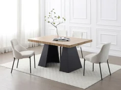Mesa de jantar extensível 4 a 10 lugares MDF e metal cor natural e preto EMELIA
