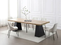 Mesa de jantar extensível 4 a 10 lugares MDF e metal cor natural e preto EMELIA