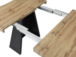 Mesa de jantar extensível 4 a 10 lugares MDF e metal cor natural e preto EMELIA