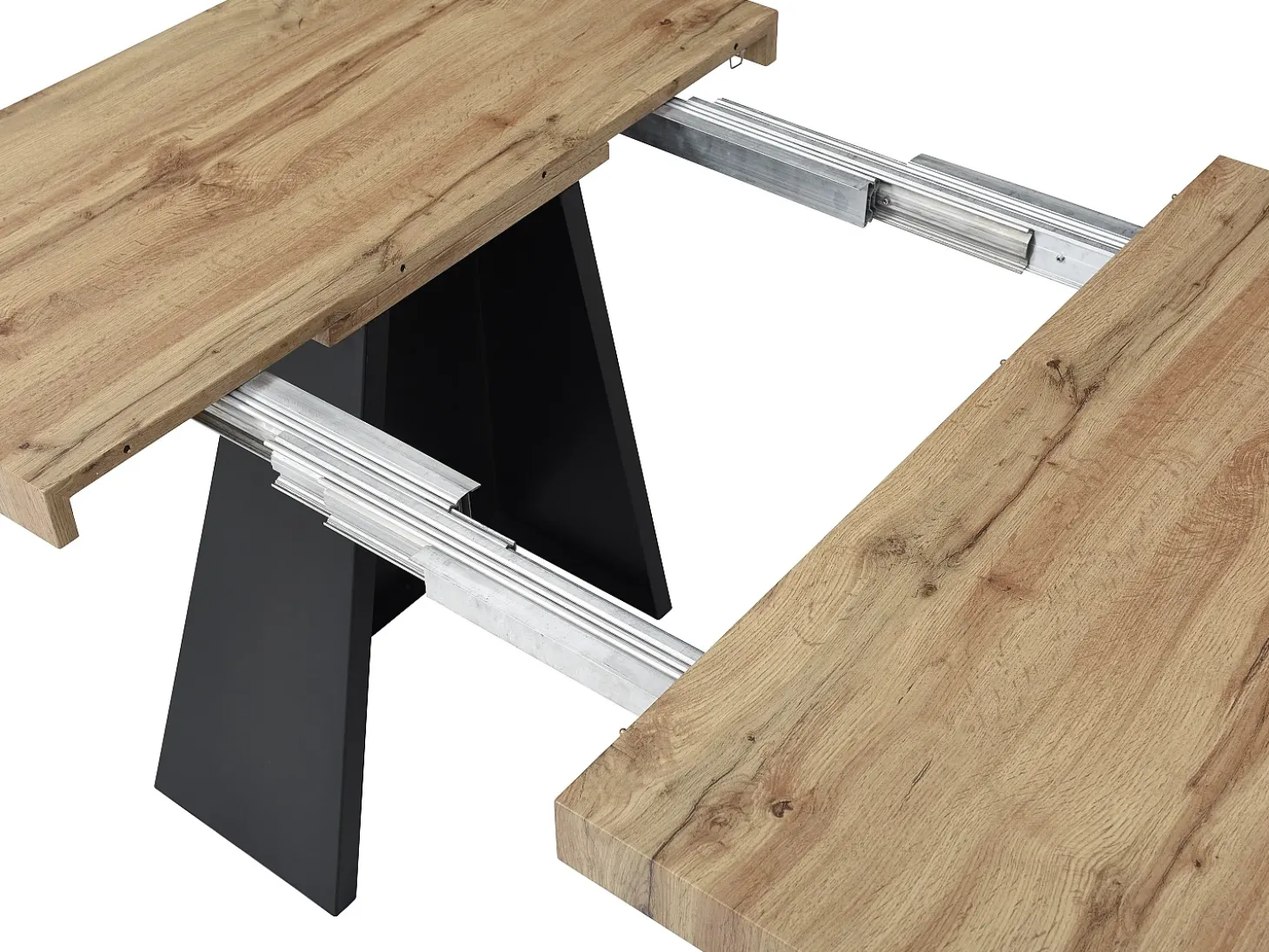 Mesa de jantar extensível 4 a 10 lugares MDF e metal cor natural e preto EMELIA