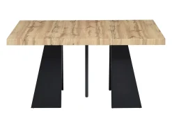 Mesa de jantar extensível 4 a 10 lugares MDF e metal cor natural e preto EMELIA