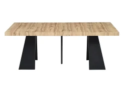 Mesa de jantar extensível 4 a 10 lugares MDF e metal cor natural e preto EMELIA