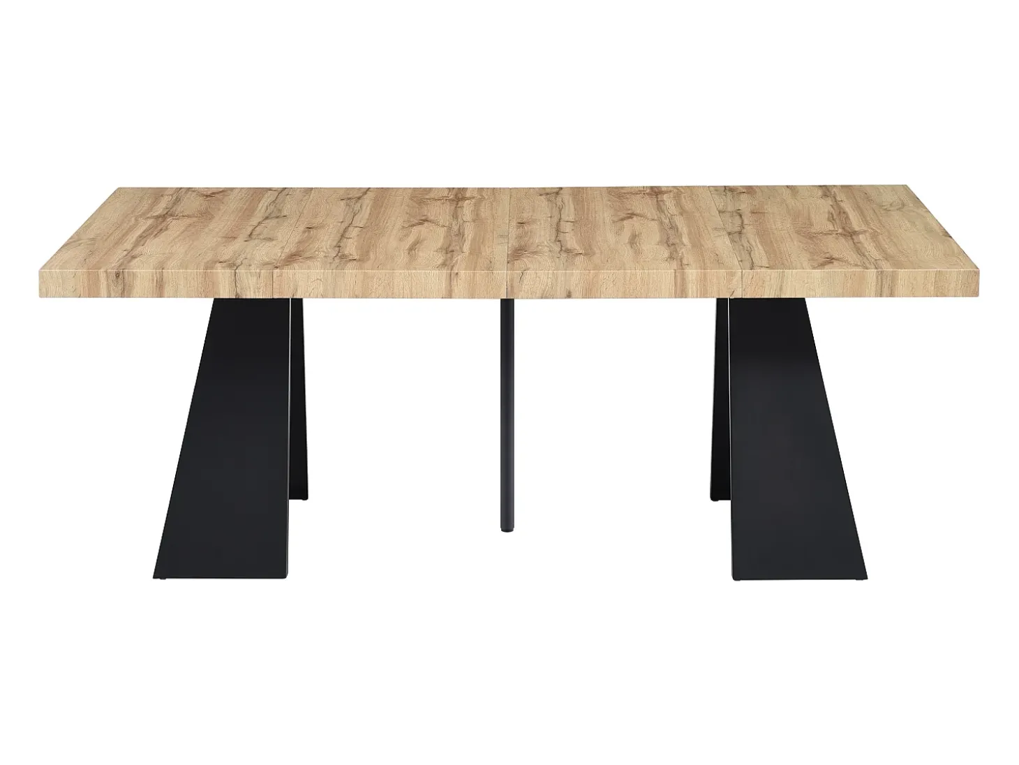 Mesa de jantar extensível 4 a 10 lugares MDF e metal cor natural e preto EMELIA