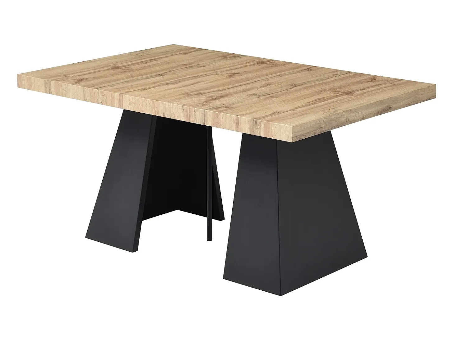 Mesa de jantar extensível 4 a 10 lugares MDF e metal cor natural e preto EMELIA