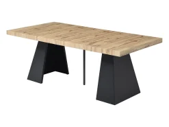 Mesa de jantar extensível 4 a 10 lugares MDF e metal cor natural e preto EMELIA