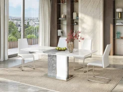 Mesa de jantar extensível 6 a 8 lugares em MDF branco EREN