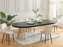 Mesa de jantar extensível 2 a 12 lugares em MDF e aço preto e dourado - FIRELA