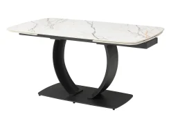 Mesa de jantar extensível em cerâmica e metal preto efeito mármore branco - OLIFIA