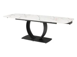 Mesa de jantar extensível em cerâmica e metal preto efeito mármore branco - OLIFIA