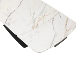 Mesa de jantar extensível em cerâmica e metal preto efeito mármore branco - OLIFIA