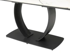 Mesa de jantar extensível em cerâmica e metal preto efeito mármore branco - OLIFIA