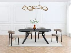 Mesa de jantar extensível de 6 a 12 lugares em MDF e aço - Preto - KOMONI