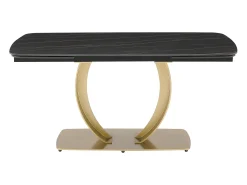 Mesa de jantar extensível em cerâmica e metal dourado efeito mármore preto - OLIFIA