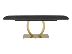 Mesa de jantar extensível em cerâmica e metal dourado efeito mármore preto - OLIFIA