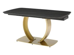 Mesa de jantar extensível em cerâmica e metal dourado efeito mármore preto - OLIFIA