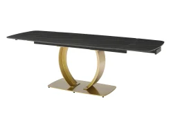 Mesa de jantar extensível em cerâmica e metal dourado efeito mármore preto - OLIFIA