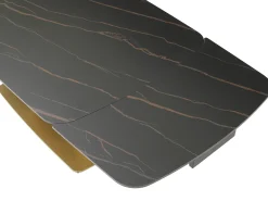 Mesa de jantar extensível em cerâmica e metal dourado efeito mármore preto - OLIFIA