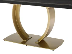 Mesa de jantar extensível em cerâmica e metal dourado efeito mármore preto - OLIFIA