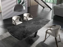 Mesa de jantar extensível barril oval mármore porcelânico e aço preto 1132 ANGEL CERDA