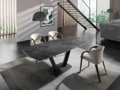 Mesa de jantar extensível barril oval mármore porcelânico e aço preto 1132 ANGEL CERDA