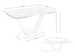 Mesa de jantar extensível barril oval mármore porcelânico e aço preto 1132 ANGEL CERDA