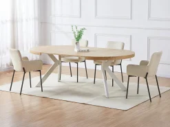 Mesa de jantar extensível para 4 a 8 pessoas em MDF e aço - Natural e branco - KOMONI