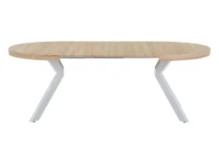 Mesa de jantar extensível para 4 a 8 pessoas em MDF e aço - Natural e branco - KOMONI